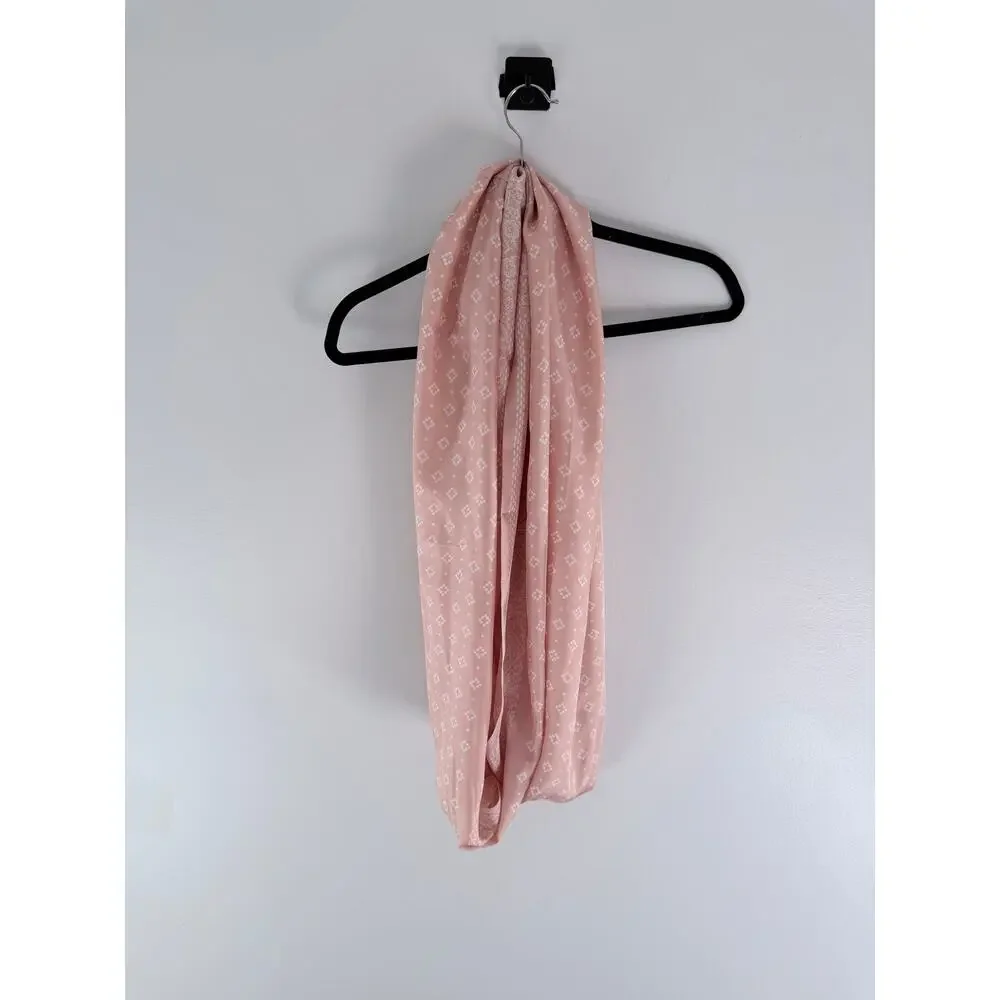 J. Crew 100% Silk Light Pink and White Patterned Infinity Scarf